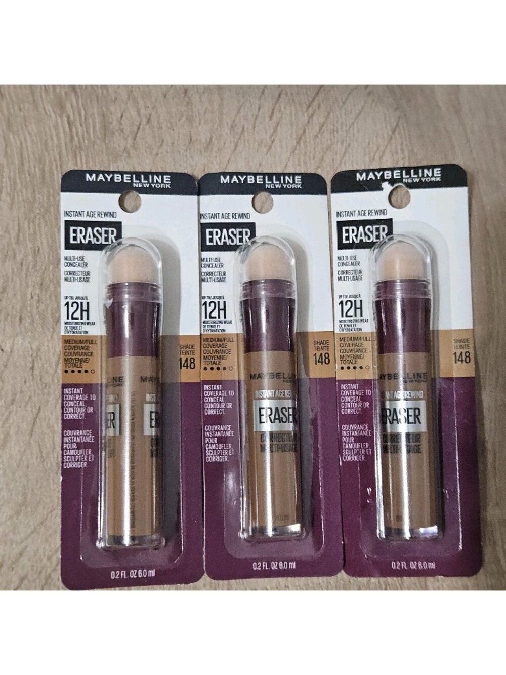 Lot of 3 Maybelline Instant Age Rewind Eraser  # 148 0.2 oz. each NEW